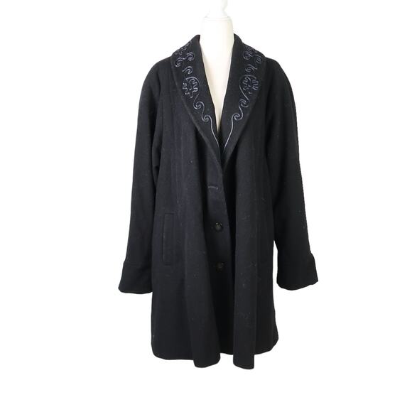 Vintage 80s Leslie Fay black wool swing coat 14 - Picture 1 of 9
